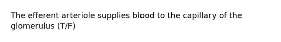 The efferent arteriole supplies blood to the capillary of the glomerulus (T/F)