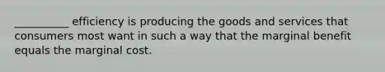 __________ efficiency is producing the goods and services that consumers most want in such a way that the marginal benefit equals the marginal cost.