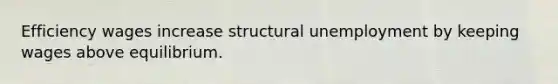 Efficiency wages increase structural unemployment by keeping wages above equilibrium.