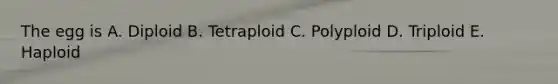 The egg is A. Diploid B. Tetraploid C. Polyploid D. Triploid E. Haploid