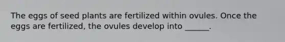 The eggs of seed plants are fertilized within ovules. Once the eggs are fertilized, the ovules develop into ______.