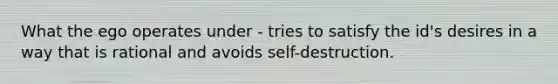 What the ego operates under - tries to satisfy the id's desires in a way that is rational and avoids self-destruction.