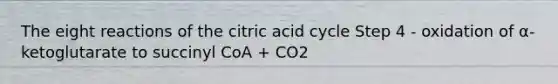 The eight reactions of the citric acid cycle Step 4 - oxidation of α-ketoglutarate to succinyl CoA + CO2