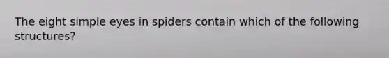 The eight simple eyes in spiders contain which of the following structures?