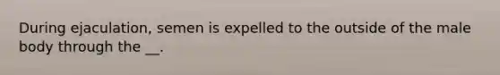 During ejaculation, semen is expelled to the outside of the male body through the __.