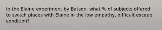 In the Elaine experiment by Batson, what % of subjects offered to switch places with Elaine in the low empathy, difficult escape condition?