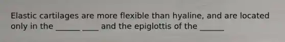 Elastic cartilages are more flexible than hyaline, and are located only in the ______ ____ and the epiglottis of the ______