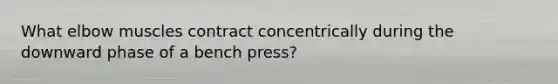 What elbow muscles contract concentrically during the downward phase of a bench press?