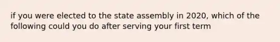 if you were elected to the state assembly in 2020, which of the following could you do after serving your first term