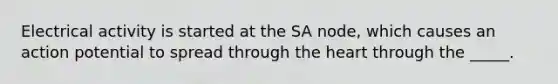 Electrical activity is started at the SA node, which causes an action potential to spread through the heart through the _____.