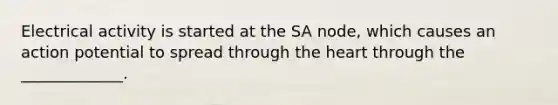 Electrical activity is started at the SA node, which causes an action potential to spread through the heart through the _____________.