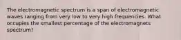 The electromagnetic spectrum is a span of electromagnetic waves ranging from very low to very high frequencies. What occupies the smallest percentage of the electromagnets spectrum?