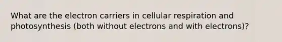 What are the electron carriers in cellular respiration and photosynthesis (both without electrons and with electrons)?