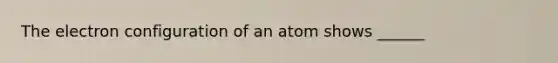 The electron configuration of an atom shows ______