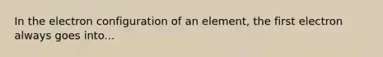 In the electron configuration of an element, the first electron always goes into...