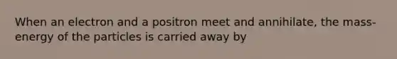 When an electron and a positron meet and annihilate, the mass-energy of the particles is carried away by