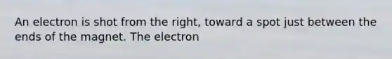 An electron is shot from the right, toward a spot just between the ends of the magnet. The electron