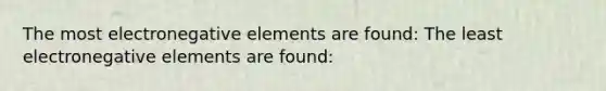 The most electronegative elements are found: The least electronegative elements are found: