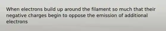 When electrons build up around the filament so much that their negative charges begin to oppose the emission of additional electrons