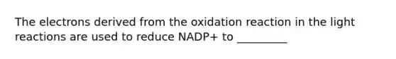 The electrons derived from the oxidation reaction in the light reactions are used to reduce NADP+ to _________