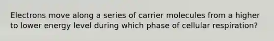 Electrons move along a series of carrier molecules from a higher to lower energy level during which phase of <a href='https://www.questionai.com/knowledge/k1IqNYBAJw-cellular-respiration' class='anchor-knowledge'>cellular respiration</a>?