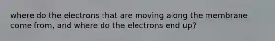 where do the electrons that are moving along the membrane come from, and where do the electrons end up?