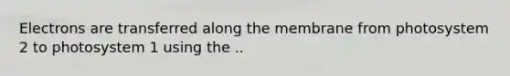 Electrons are transferred along the membrane from photosystem 2 to photosystem 1 using the ..