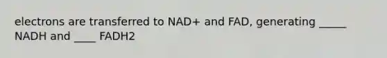 electrons are transferred to NAD+ and FAD, generating _____ NADH and ____ FADH2