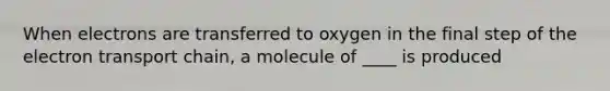 When electrons are transferred to oxygen in the final step of the electron transport chain, a molecule of ____ is produced