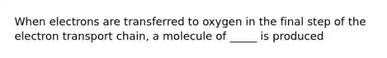 When electrons are transferred to oxygen in the final step of the electron transport chain, a molecule of _____ is produced