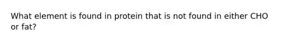 What element is found in protein that is not found in either CHO or fat?