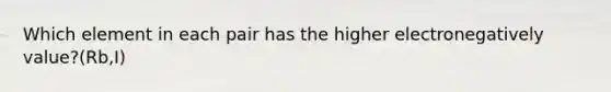 Which element in each pair has the higher electronegatively value?(Rb,I)