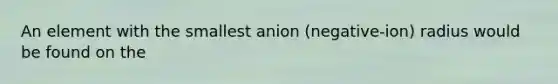 An element with the smallest anion (negative-ion) radius would be found on the