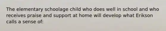 The elementary schoolage child who does well in school and who receives praise and support at home will develop what Erikson calls a sense of: