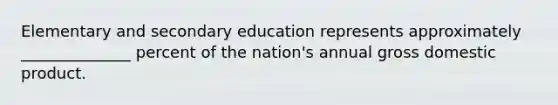 Elementary and secondary education represents approximately ______________ percent of the nation's annual gross domestic product.