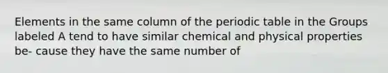 Elements in the same column of the periodic table in the Groups labeled A tend to have similar chemical and physical properties be- cause they have the same number of