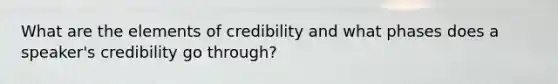 What are the elements of credibility and what phases does a speaker's credibility go through?