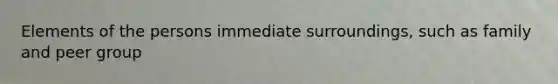 Elements of the persons immediate surroundings, such as family and peer group