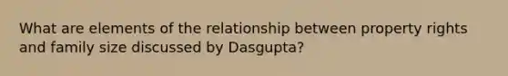 What are elements of the relationship between property rights and family size discussed by Dasgupta?