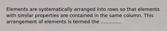 Elements are systematically arranged into rows so that elements with similar properties are contained in the same column. This arrangement of elements is termed the ..............