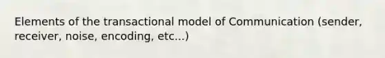 Elements of the transactional model of Communication (sender, receiver, noise, encoding, etc...)