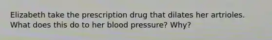 Elizabeth take the prescription drug that dilates her artrioles. What does this do to her blood pressure? Why?