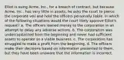 Elliot is suing Acme, Inc., for a breach of contract, but because Acme, Inc., has very little in assets, he asks the court to pierce the corporate veil and hold the officers personally liable. In which of the following situations would the court likely approve Elliot's request? a. The officers loaned money to the corporation in an attempt to delay any adverse actions. b. The corporation was undercapitalized from the beginning and never had sufficient assets to operate as a viable business. c. The corporation has struggled to make a profit from the beginning. d. The officers make their decisions based on information presented to them, but they have been unaware that the information is incorrect.