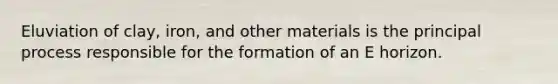 Eluviation of clay, iron, and other materials is the principal process responsible for the formation of an E horizon.