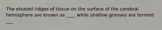 The elvated ridges of tissue on the surface of the cerebral hemisphere are known as ____ while shallow grooves are termed ___