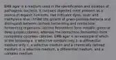 EMB agar is a medium used in the identification and isolation of pathogenic bacteria. it contains digested meat proteins as a source of organic nutrients. two indicator dyes, eosin and methylene blue, inhibit the growth of gram-positive bacteria and distinguish between lactose fermenting and nonlactose fermenting organisms. lactose fermenters form metallic green or deep purple colonies, whereas the nonlactose fermenters form completely colorless colonies. EMB agar is an example of which of the following a. a selective medium only b. a differential medium only c. a selective medium and a chemically defined medium d. a selective medium, a differential medium, and a complex medium