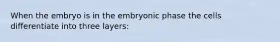 When the embryo is in the embryonic phase the cells differentiate into three layers: