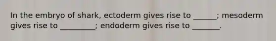 In the embryo of shark, ectoderm gives rise to ______; mesoderm gives rise to _________; endoderm gives rise to _______.