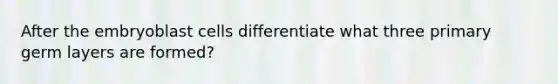 After the embryoblast cells differentiate what three primary germ layers are formed?