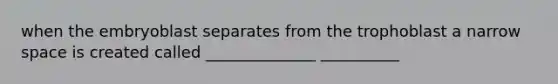 when the embryoblast separates from the trophoblast a narrow space is created called ______________ __________